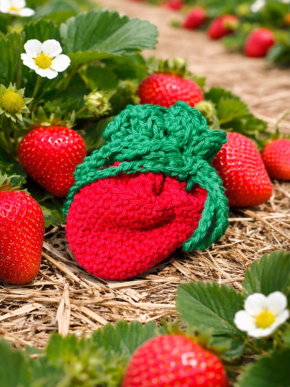 Handmade Crochet Cotton Strawberry Soap Saver - Picture 2 of 3